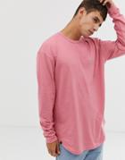 Le Breve Oversized Long Sleeve Top With Scoop Hem - Pink