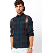 Asos Check Shirt In Long Sleeve With Contrast Collar - Navy