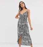 Asos Design Tall Cami Wrap Maxi Dress In Mono Zebra Print-multi