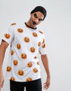 Asos Halloween Oversized T-shirt With All Over Pumpkin Print - White