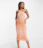 Asyou Knit Striped One Shoulder Midi Dress In Multi