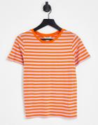 Monki Organic Cotton Short Sleeve T-shirt In Purple And Orange Stripe-multi