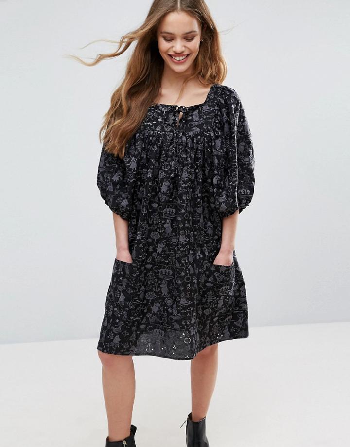 Ivana Helsinki Moomin Pirre Puff Sleeve Dress - Navy