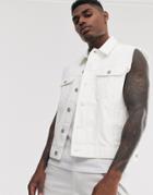 Asos Design Sleeveless Denim Jacket In White