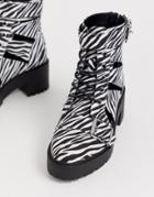 Asos Design Rion Chunky Cut Out Boots In Zebra - Multi