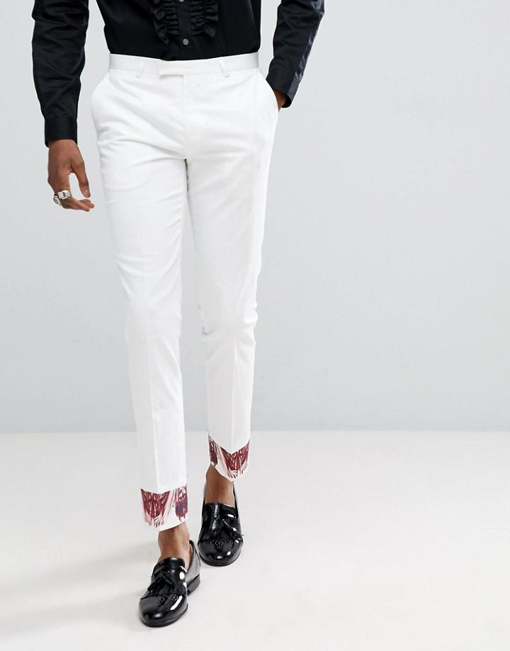 Noose & Monkey Super Skinny Suit Pants In Cotton Sateen Print - White
