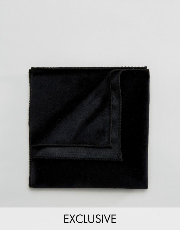 Reclaimed Vintage Inspired Velvet Pocket Square Black - Black