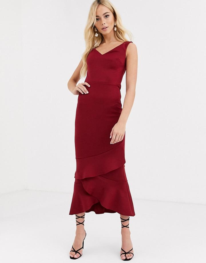 True Violet Bardot Midaxi Dress With Frill Hem