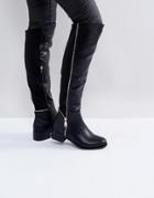 Truffle Collection Zip Detail Elastic Flat Over Knee Boot - Black
