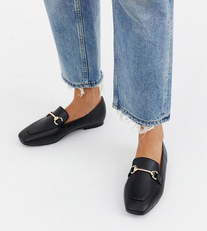Raid Exclusive Black Square Toe Loafers With Gold Snaffle Detail