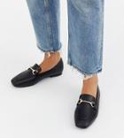 Raid Exclusive Black Square Toe Loafers With Gold Snaffle Detail