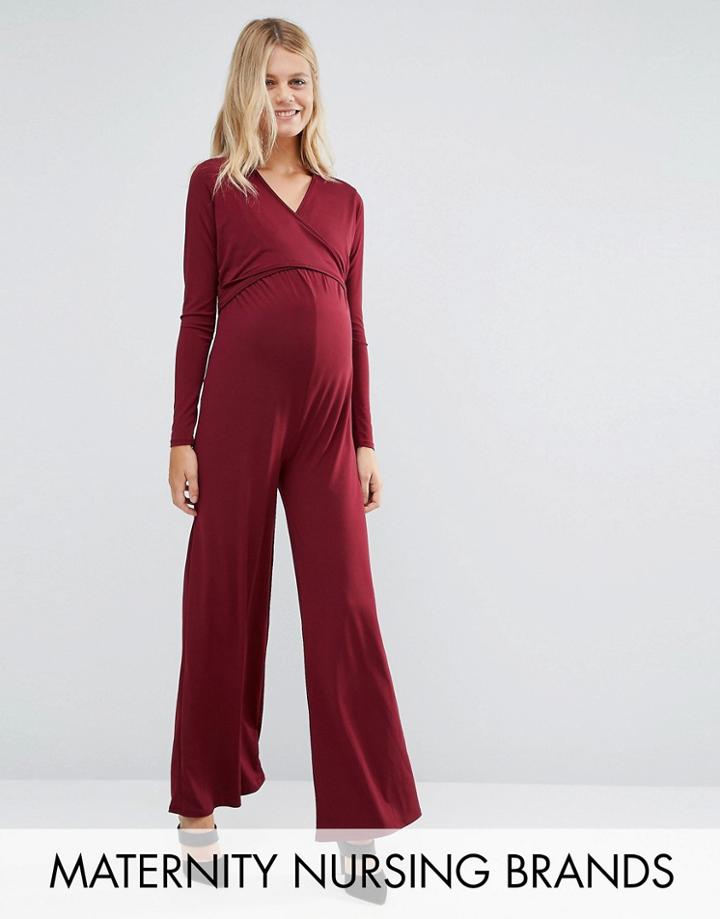 Bluebelle Maternity Nursing Long Sleeve Jumpsuit - Red