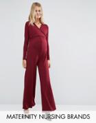 Bluebelle Maternity Nursing Long Sleeve Jumpsuit - Red