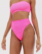 Asos Design Charlotte Pink Mix And Match Crinkle High Leg High Waist Bikini Bottom - Pink