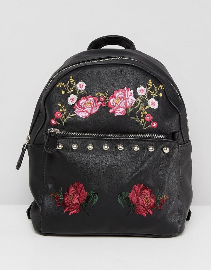 Stradivarius Embroidered Backpack - Black