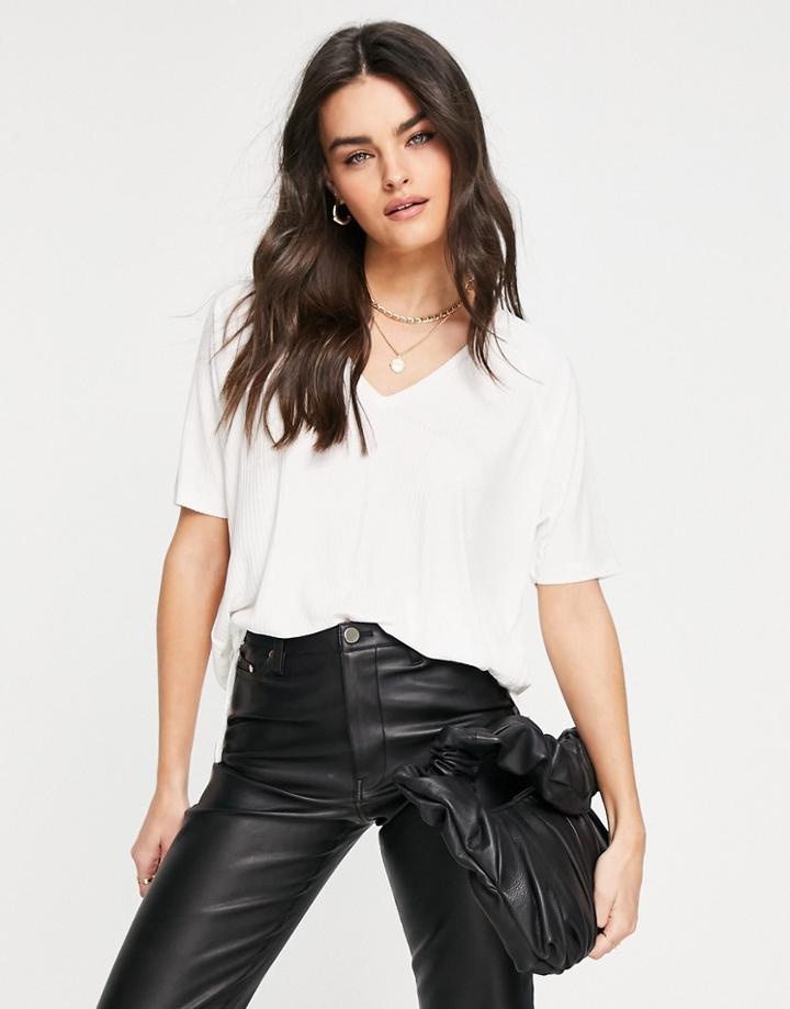 Asos Design Oversized Top With V-neck In Drapey Rib In White