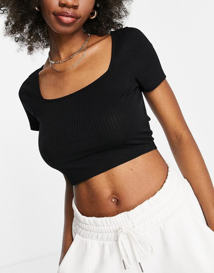 Asos Design Hourglass Square Neck Top In Rib In Black