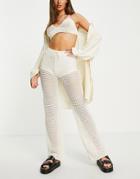 Bershka Crochet Pants In Cream-white