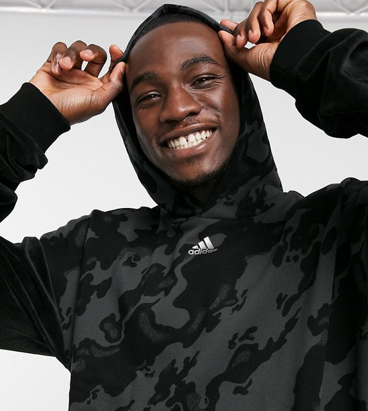 Adidas Velvet Printed Hoodie In Black