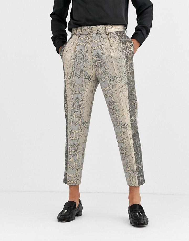 Asos Design Tapered Smart Pants In Cut And Sew Snake Print Jacquard