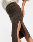 Urban Revivo Knit Side Slit Skirt In Brown