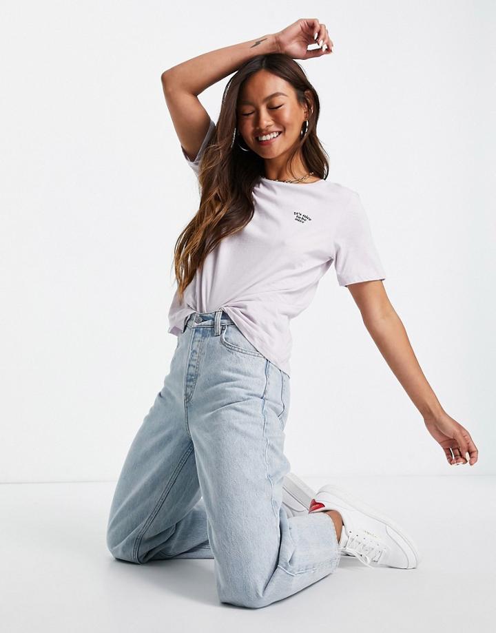 Mango Cotton Slogan T-shirt In Lilac - Lilac-purple