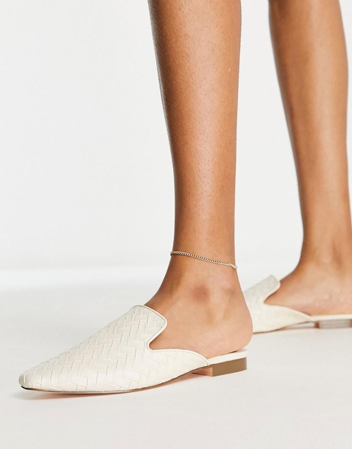 London Rebel Woven Mules In Cream-white