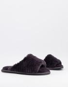 Asos Design Zendaya Faux Fur Slide Slippers In Charcoal Gray-grey
