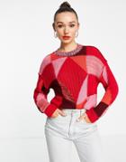 Asos Design Patchwork Sweater In Red