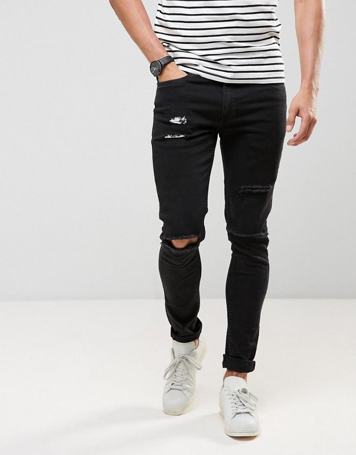Ringspun Super Skinny Jeans With Ultra Rips - Black