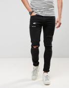 Ringspun Super Skinny Jeans With Ultra Rips - Black