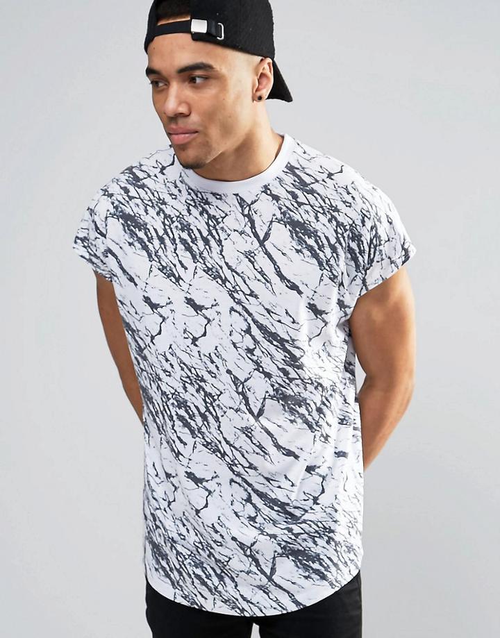 Asos Oversized Sleeveless T-shirt With Cracked Marble Print