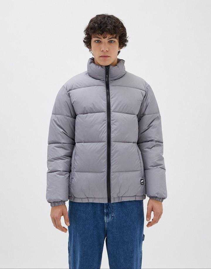 Pull & Bear Puffer Jacket In Gray