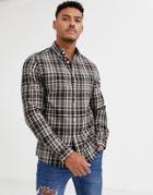Asos Design Slim Check Shirt In Gray And Brown
