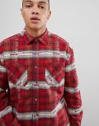 Asos Design Relaxed Check Shirt With Geo-tribal Design In Red