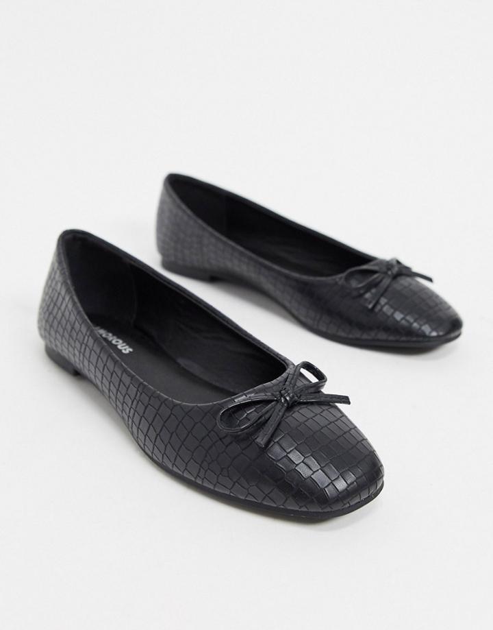 Glamorous Ballet Pumps With Square Toe In Black Lizard