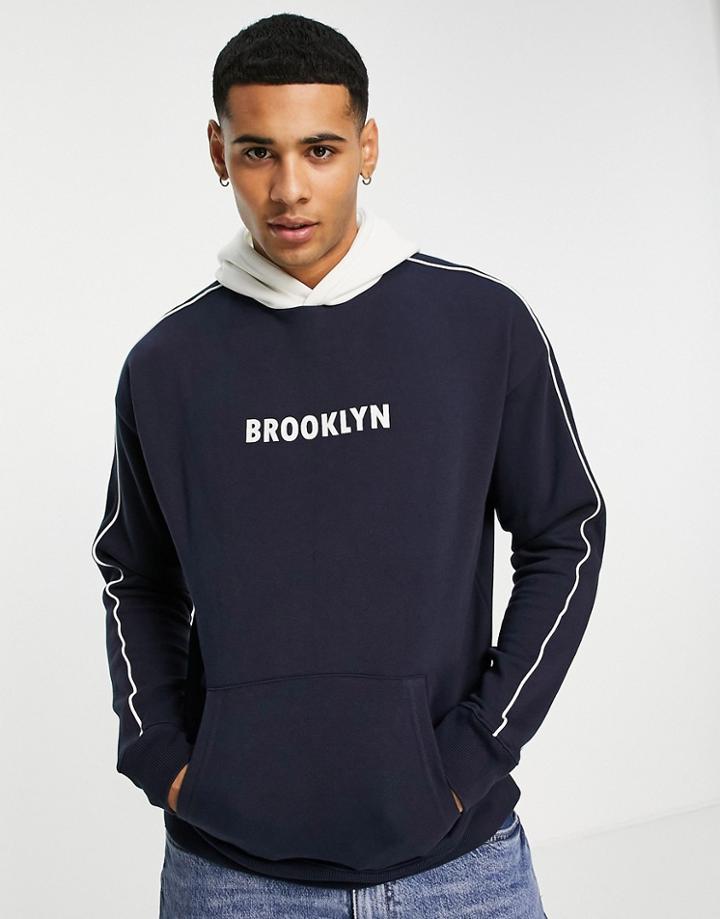 New Look Hoodie With Brooklyn Print In Navy