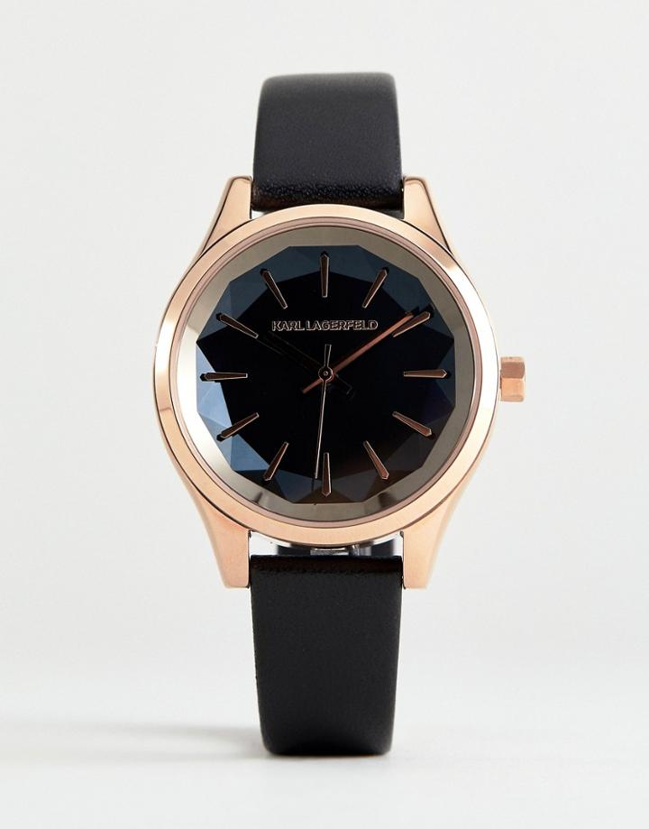 Karl Lagerfeld Kl1625 Ladies Black Leather Watch With Black Dial - Black
