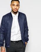 Asos Faux Suede Bomber Jacket In Navy - Navy