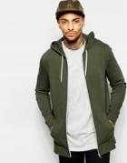 Asos Longline Zip Up Hoodie In Khaki - Green