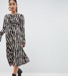 Asos Design Maternity Stripe Column Midi Dress With Fluted Sleeve - Multi