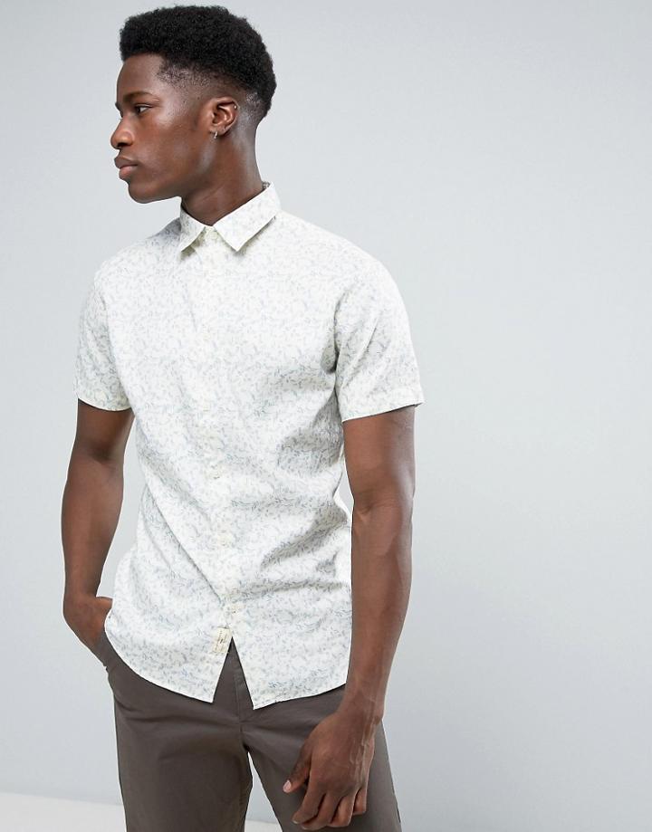 Selected Homme Short Sleeve Shirt In Slim Fit With All Over Print - Cream