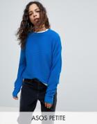 Asos Petite Oversized Sweater In Ripple Stitch - Blue