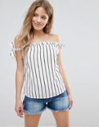 Parisian Stripe Off Shoulder Top - White