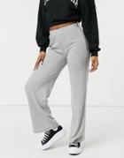 Pieces Ribbed Wide Leg Pants In Light Gray Heather-grey