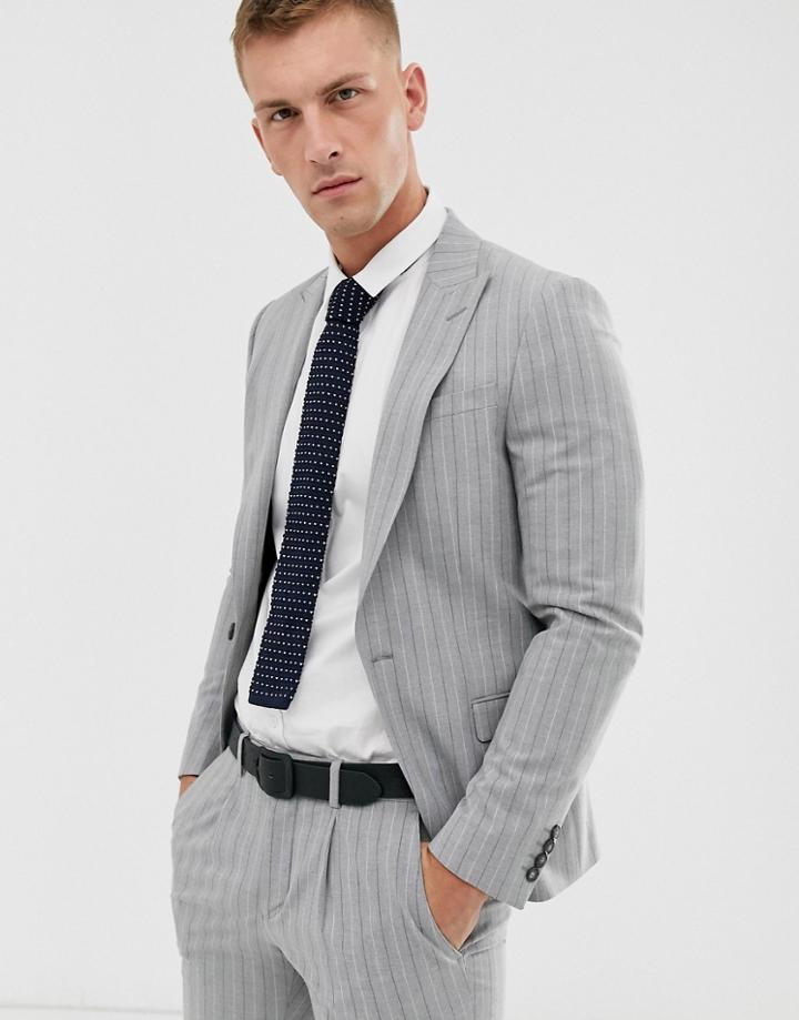 River Island Skinny Suit Jacket In Gray Pinstripe