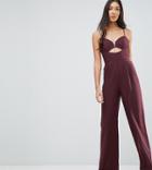 Asos Tall Tailored Jumpsuit With Cut Out Detail And Wide Leg - Purple