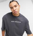 Asos Design Tall Oversized T-shirt In Dark Gray With City Print-grey