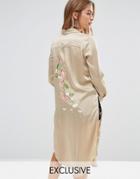 Young Bohemians Silky Shirt Dress With Delicate Embroidered Back Panel - Green