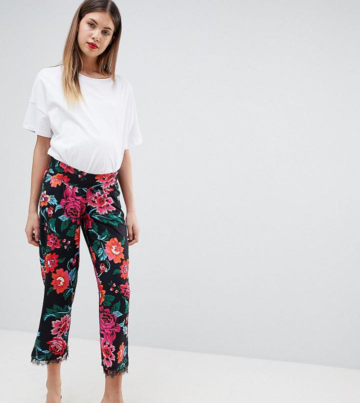 Asos Design Maternity Low Rise Bump Band Pyjama Pants In Jersey With Lace Hem In Floral Print - Multi